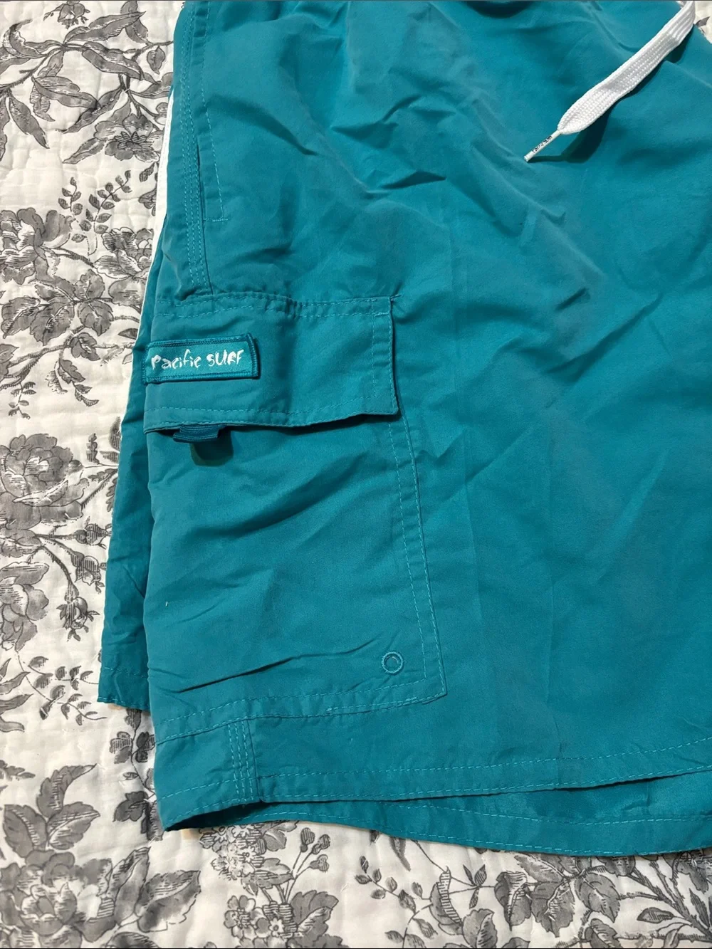 Pacific Surf Teal Men's Cargo Swimtrunks with Drawstring Waist